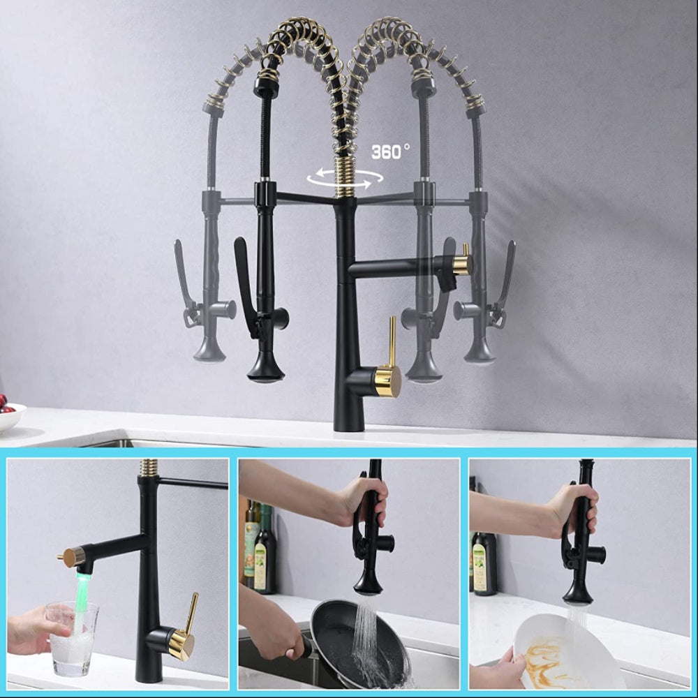 VIDEC KW-05RK Smart Kitchen Faucet, 3 Modes Pull Down Sprayer, LED Temperature Control, Ceramic Valve, 360-Degree Rotation, 1 or 3 Hole Deck Plate.