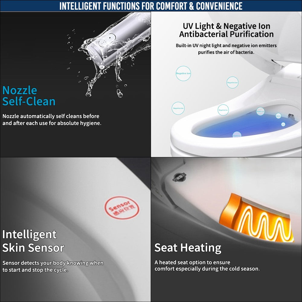 VIDEC TZ-11E Electronic Bidet Smart Toilet Seat, Filtered & Unlimited Warm Water, 6 Modes SPA Wash, Deodorizer, Warm Purified Air Dryer.