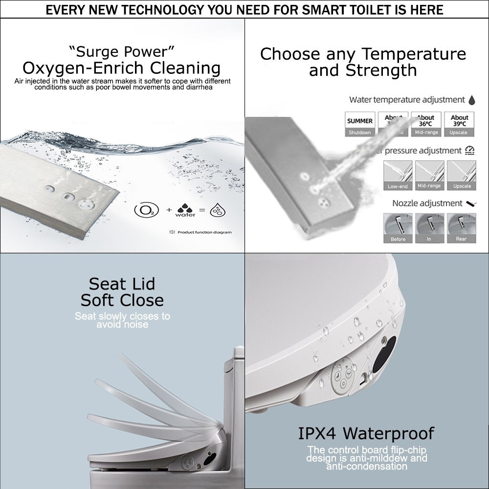 VIDEC TY-22E Electronic  Bidet Smart Toilet Seat,  Filtered & Unlimited Warm Water, 8 Modes SPA Wash, Deodorizer, Warm Purified Air Dryer,   3 IN 1 STAINLESS STEEL NOZZLE .