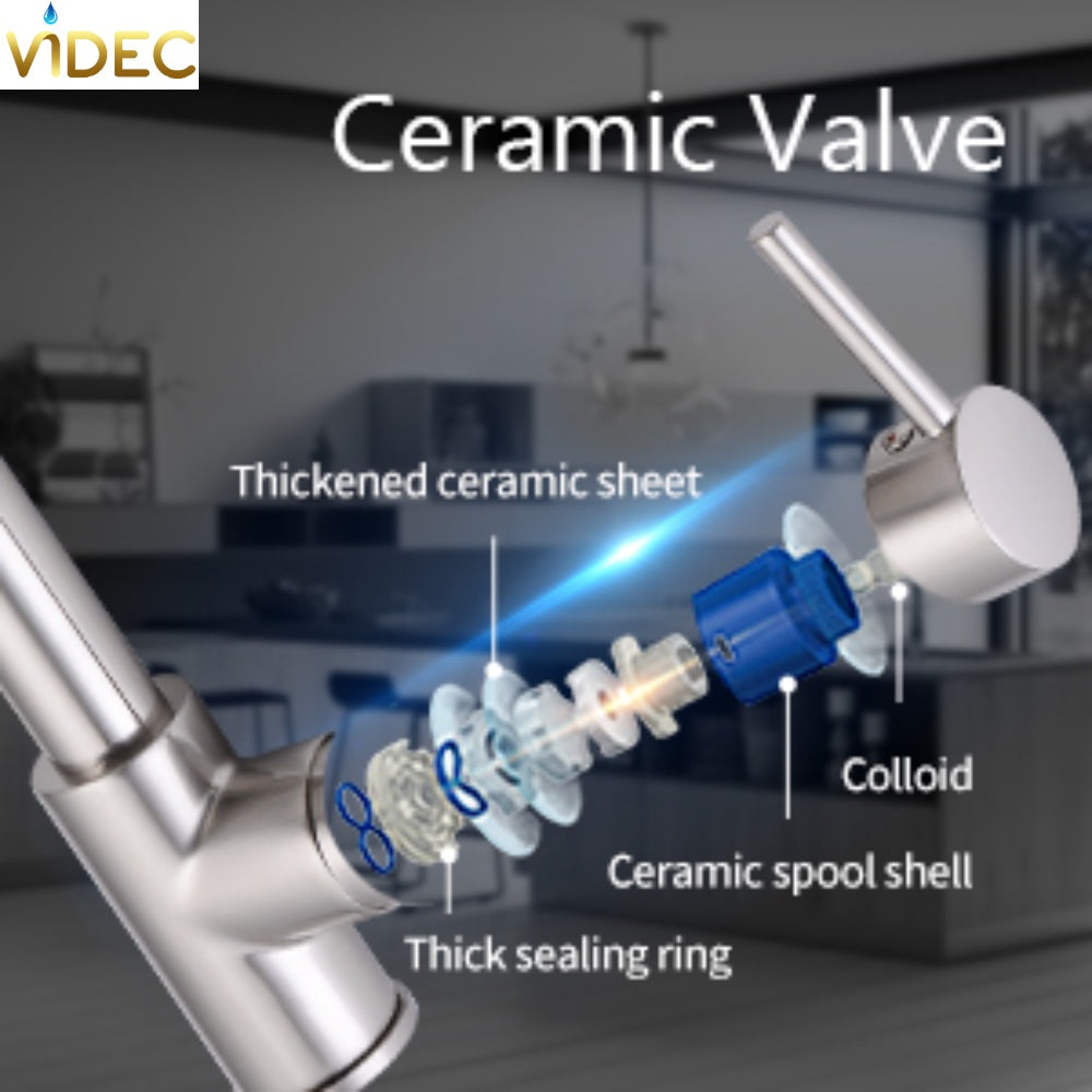 VIDEC KW-70SN Smart Touch On Kitchen Faucet, 3 Modes Pull Down Sprayer, Smart Touch Sensor Activated, LED Temperature Control, Auto ON/Off, Ceramic Valve, 360-Degree Rotation, 1 or 3 Hole Deck Plate.