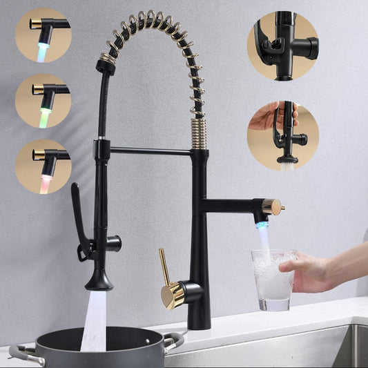 VIDEC KW-05RK Smart Kitchen Faucet, 3 Modes Pull Down Sprayer, LED Temperature Control, Ceramic Valve, 360-Degree Rotation, 1 or 3 Hole Deck Plate.