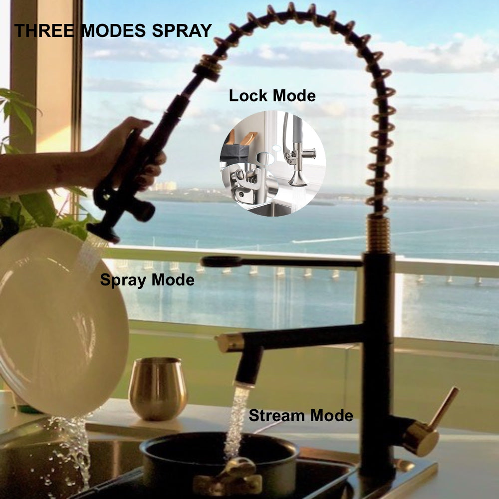 VIDEC KW-29RK Smart Kitchen Faucet, 3 Modes Pull Down Sprayer, LED Temperature Control, Ceramic Valve, 360-Degree Rotation, 1 or 3 Hole Deck Plate.