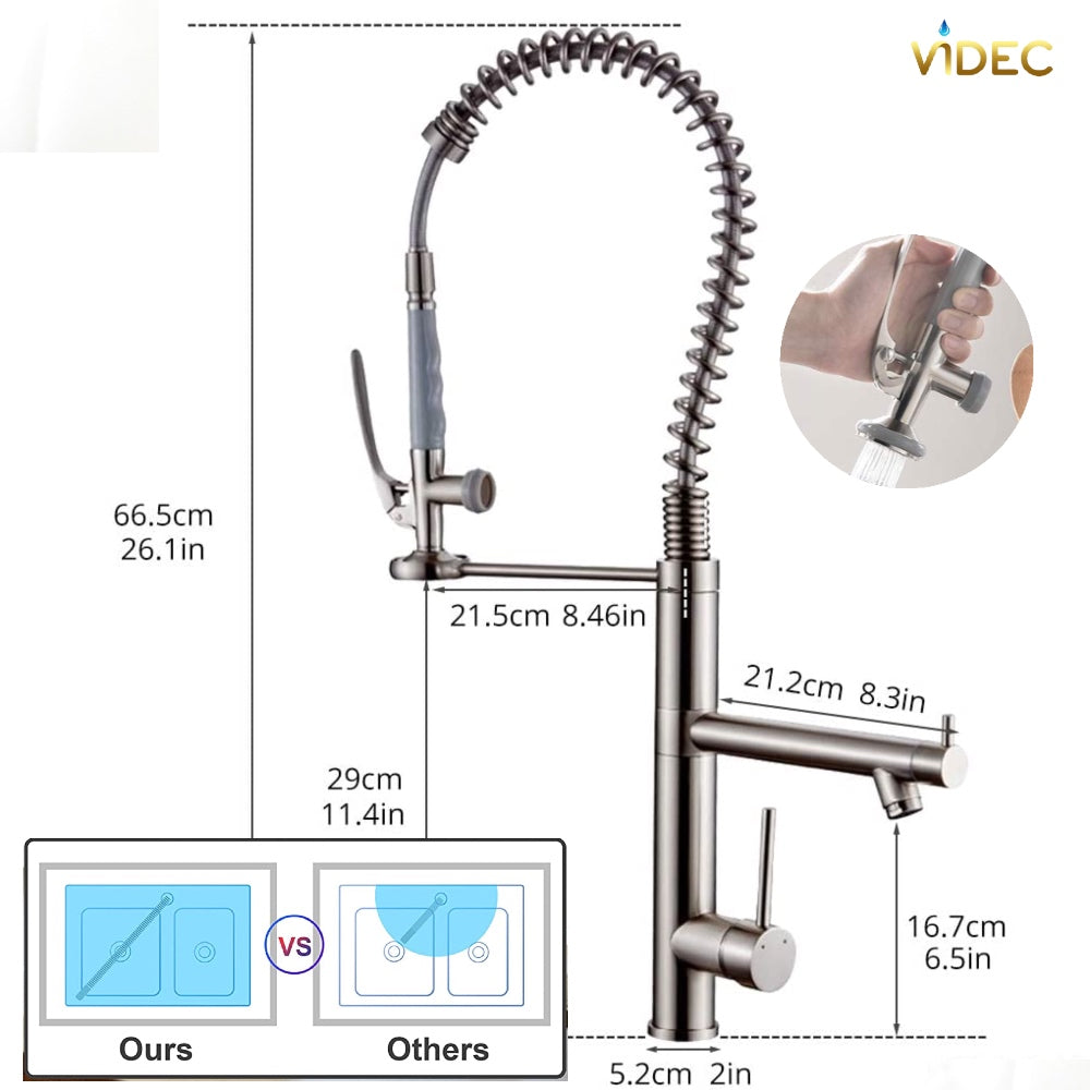 VIDEC KW-29SN Smart Kitchen Faucet, 3 Modes Pull Down Sprayer, LED Temperature Control, Ceramic Valve, 360-Degree Rotation, 1 or 3 Hole Deck Plate.