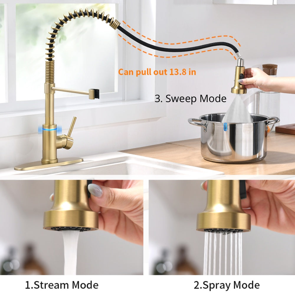 VIDEC KW-56J Smart Kitchen Faucet, 3 Modes Pull Down Sprayer, Smart LED For Water Temperature Control, Ceramic Valve, 360-Degree Rotation, 1 or 3 Hole Deck Plate.