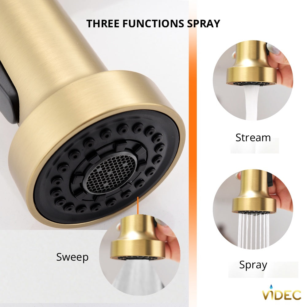 VIDEC KW-79J Smart Touch-less Kitchen Faucet, 3 Modes Pull Down Sprayer, Smart Motion Sensor Activated, LED Temperature Control, Auto ON/Off, Ceramic Valve, 360-Degree Rotation, 1 or 3 Hole Deck Plate.
