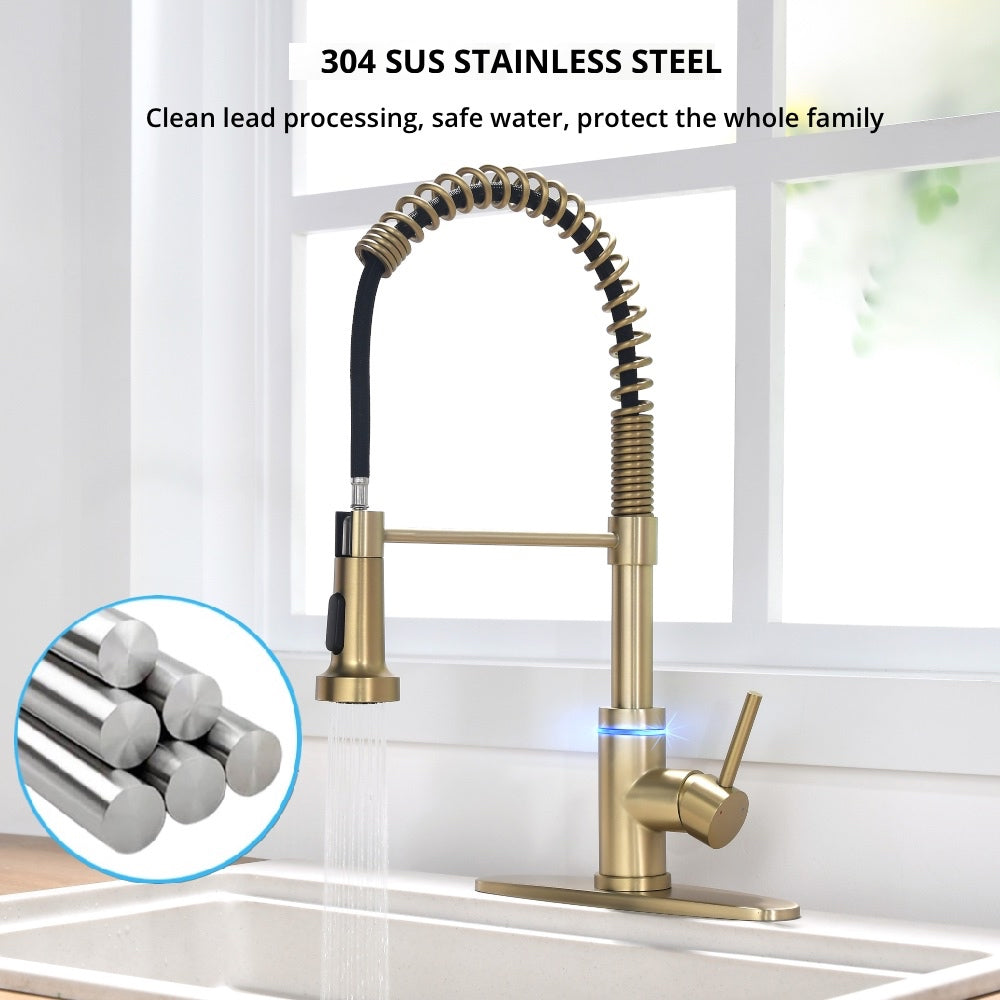 VIDEC KW-66J  Smart Touch On Kitchen Faucet, 3 Modes Pull Down Sprayer, Smart Touch Sensor Activated, LED Temperature Control, Auto ON/Off, Ceramic Valve, 360-Degree Rotation, 1 or 3 Hole Deck Plate.