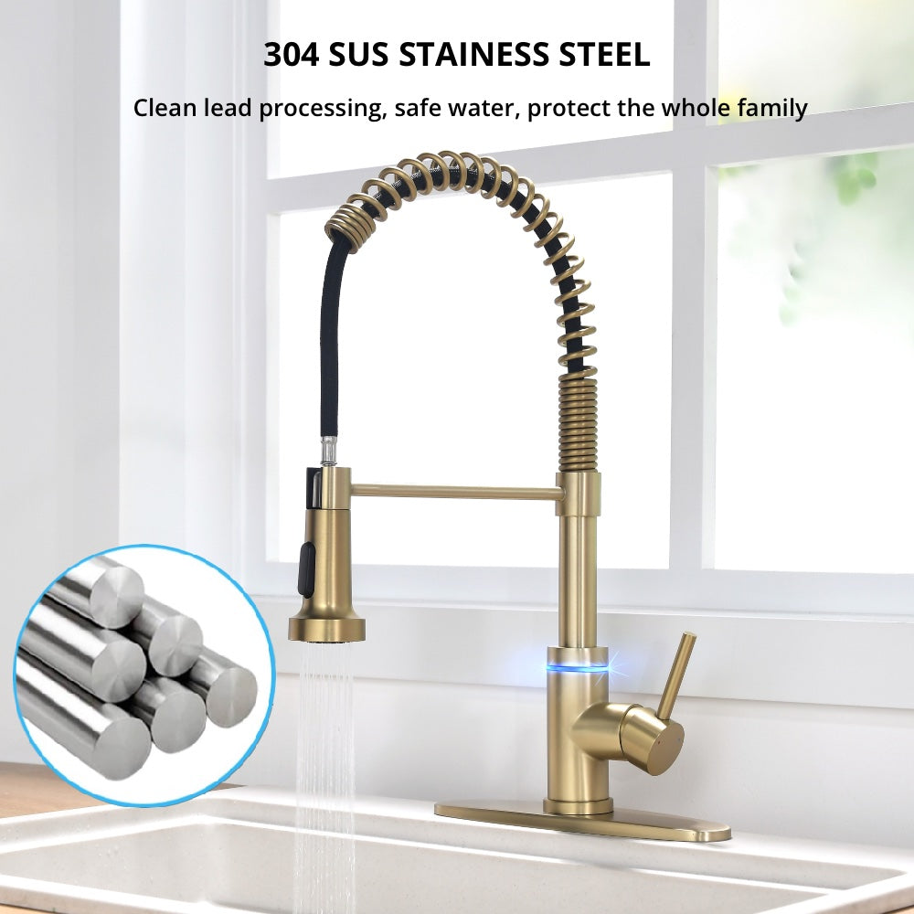 VIDEC KW-56J Smart Kitchen Faucet, 3 Modes Pull Down Sprayer, Smart LED For Water Temperature Control, Ceramic Valve, 360-Degree Rotation, 1 or 3 Hole Deck Plate.