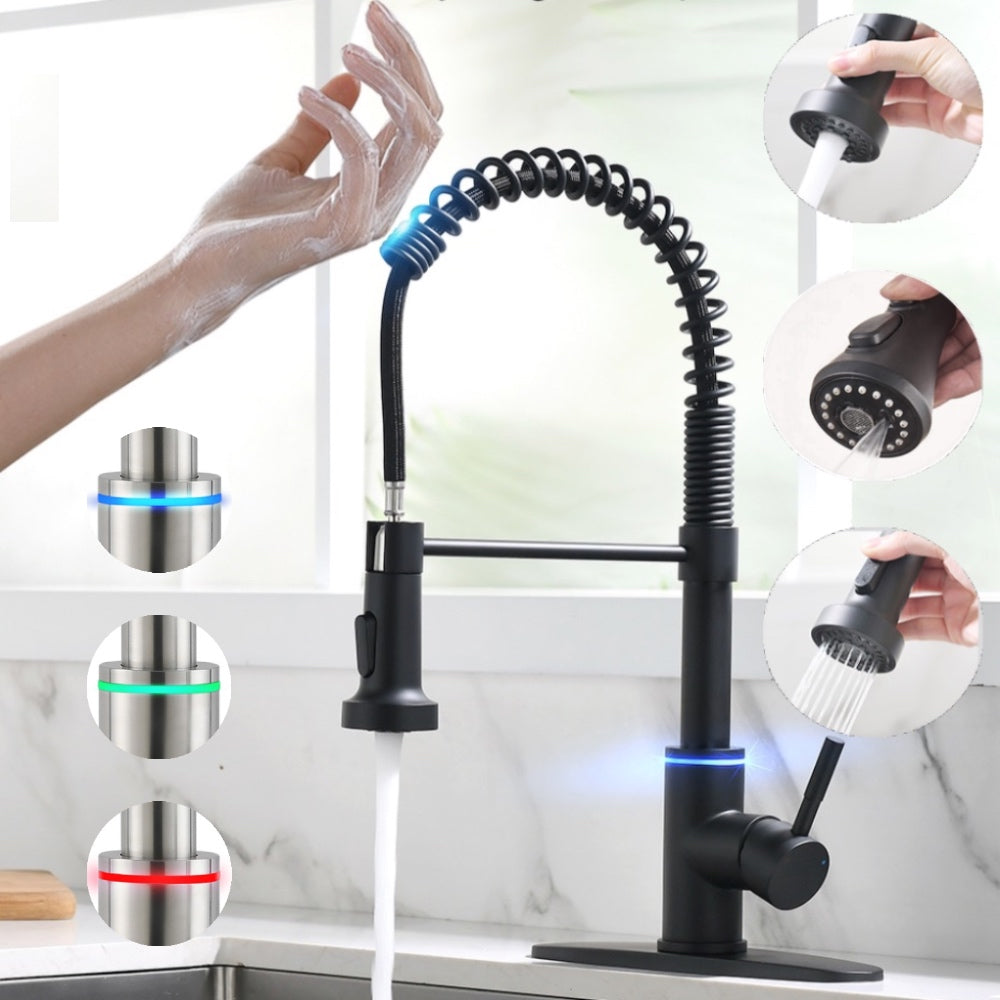 VIDEC KW-66R Smart Touch On Kitchen Faucet, 3 Modes Pull Down Sprayer, Smart Touch Sensor Activated, LED Temperature Control, Hands-Free Auto ON/Off, Ceramic Valve, 360-Degree Rotation, 1 or 3 Hole Deck Plate.