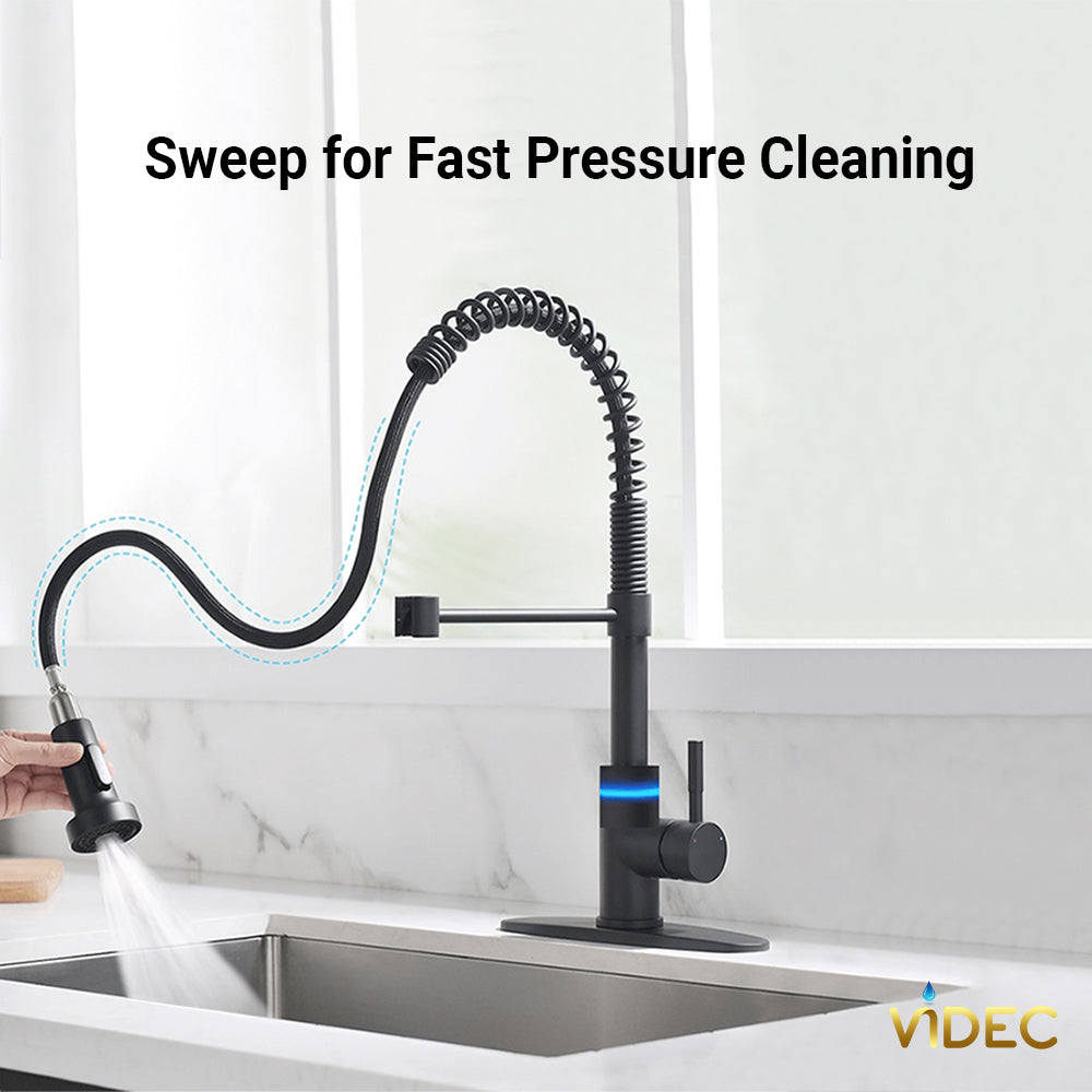 VIDEC KW-66R Smart Touch On Kitchen Faucet, 3 Modes Pull Down Sprayer, Smart Touch Sensor Activated, LED Temperature Control, Hands-Free Auto ON/Off, Ceramic Valve, 360-Degree Rotation, 1 or 3 Hole Deck Plate.