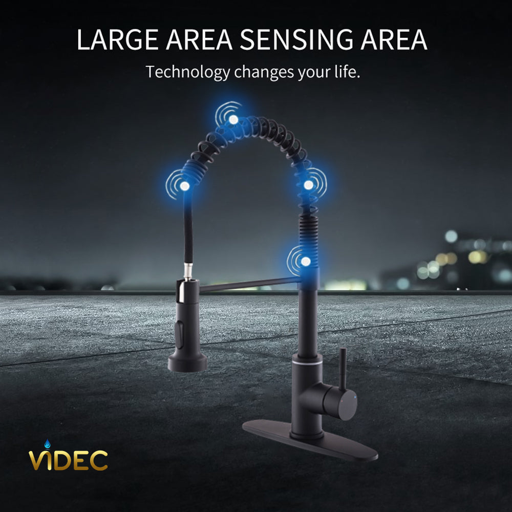 VIDEC KW-66R Smart Touch On Kitchen Faucet, 3 Modes Pull Down Sprayer, Smart Touch Sensor Activated, LED Temperature Control, Hands-Free Auto ON/Off, Ceramic Valve, 360-Degree Rotation, 1 or 3 Hole Deck Plate.