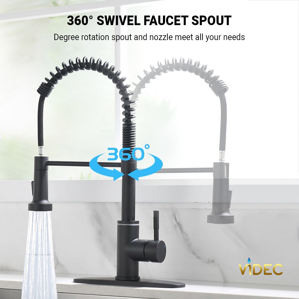 VIDEC KW-56R Smart Kitchen Faucet, 3 Modes Pull Down Sprayer, Smart LED For Water Temperature Control, Ceramic Valve, 360-Degree Rotation, 1 or 3 Hole Deck Plate.