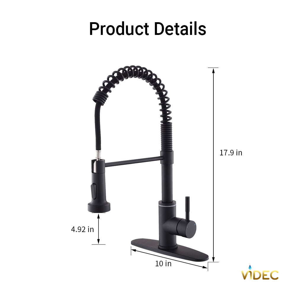 VIDEC KW-56R Smart Kitchen Faucet, 3 Modes Pull Down Sprayer, Smart LED For Water Temperature Control, Ceramic Valve, 360-Degree Rotation, 1 or 3 Hole Deck Plate.
