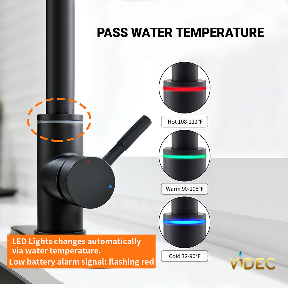 VIDEC KW-66R Smart Touch On Kitchen Faucet, 3 Modes Pull Down Sprayer, Smart Touch Sensor Activated, LED Temperature Control, Hands-Free Auto ON/Off, Ceramic Valve, 360-Degree Rotation, 1 or 3 Hole Deck Plate.