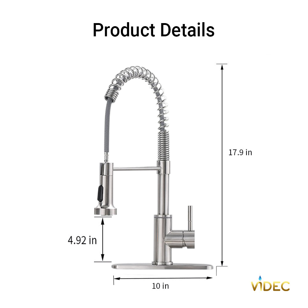 VIDEC KW-66SN Smart Touch On Kitchen Faucet, 3 Modes Pull Down Sprayer, Smart Touch Sensor Activated, LED Temperature Control, Auto ON/Off, Ceramic Valve, 360-Degree Rotation, 1 or 3 Hole Deck Plate.