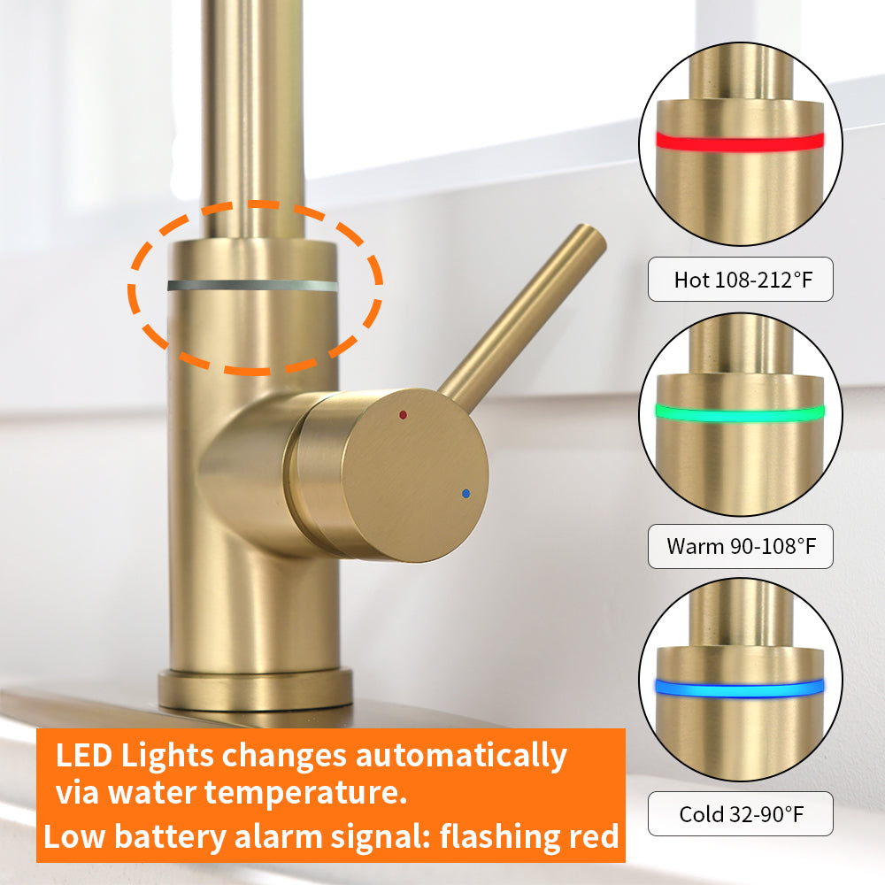 VIDEC KW-56J Smart Kitchen Faucet, 3 Modes Pull Down Sprayer, Smart LED For Water Temperature Control, Ceramic Valve, 360-Degree Rotation, 1 or 3 Hole Deck Plate.