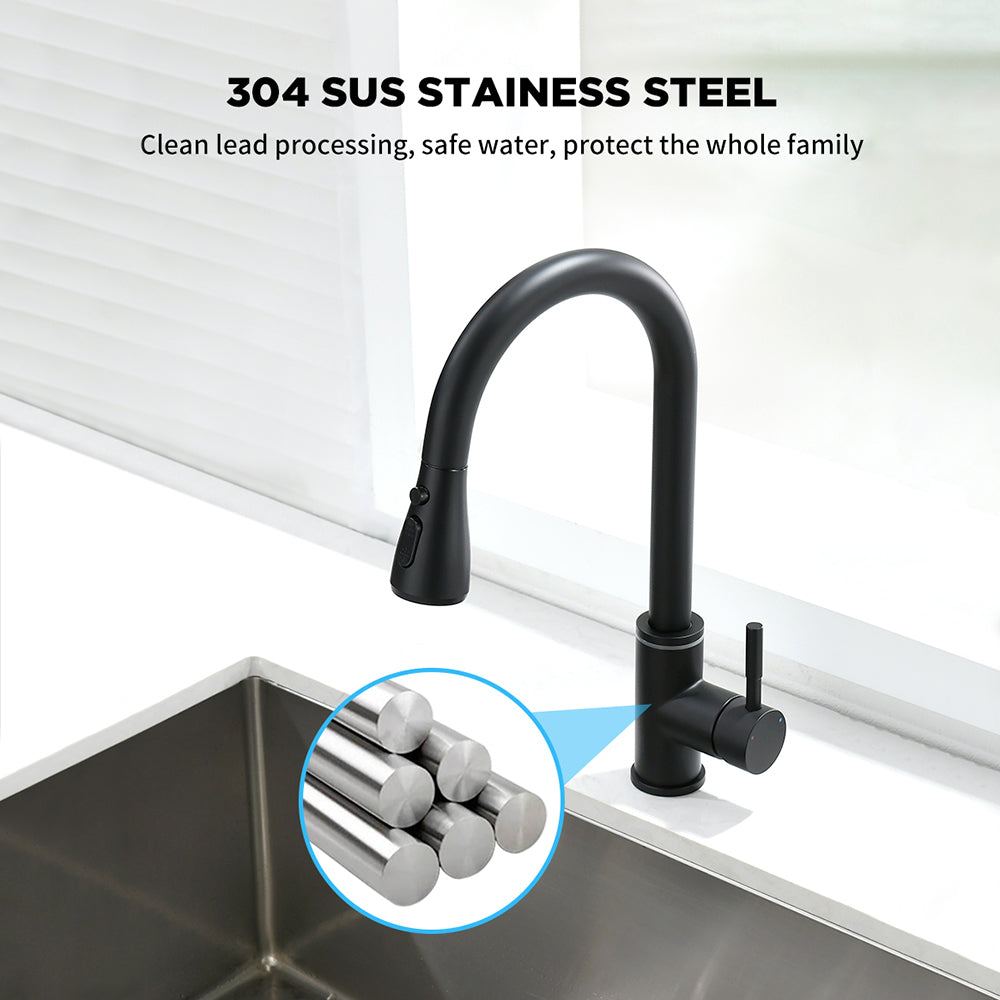 VIDEC KW-70R Smart Touch On Kitchen Faucet, 3 Modes Pull Down Sprayer, Smart Touch Sensor Activated, LED Temperature Control, Hands-Free Auto ON/OFF, Ceramic Valve, 360-Degree Rotation, 1 or 3 hole deck Plate.