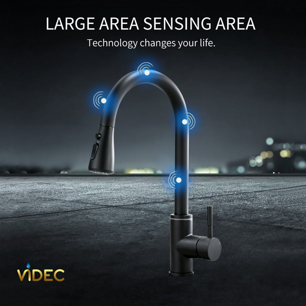 VIDEC KW-70R Smart Touch On Kitchen Faucet, 3 Modes Pull Down Sprayer, Smart Touch Sensor Activated, LED Temperature Control, Hands-Free Auto ON/OFF, Ceramic Valve, 360-Degree Rotation, 1 or 3 hole deck Plate.