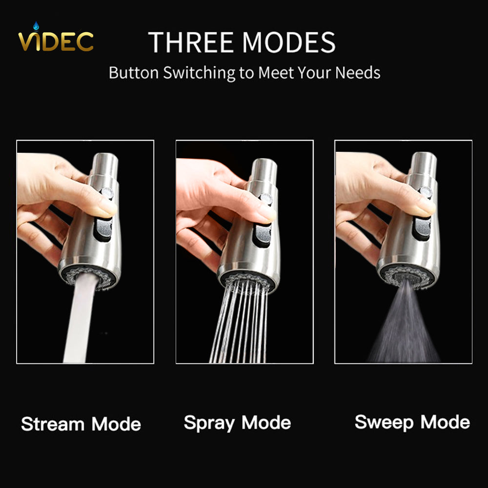 VIDEC KW-68SN Smart Kitchen Faucet, 3 Modes Pull Down Sprayer, Smart LED For Water Temperature Control, Ceramic Valve, 360-Degree Rotation, 1 or 3 Hole Deck Plate.