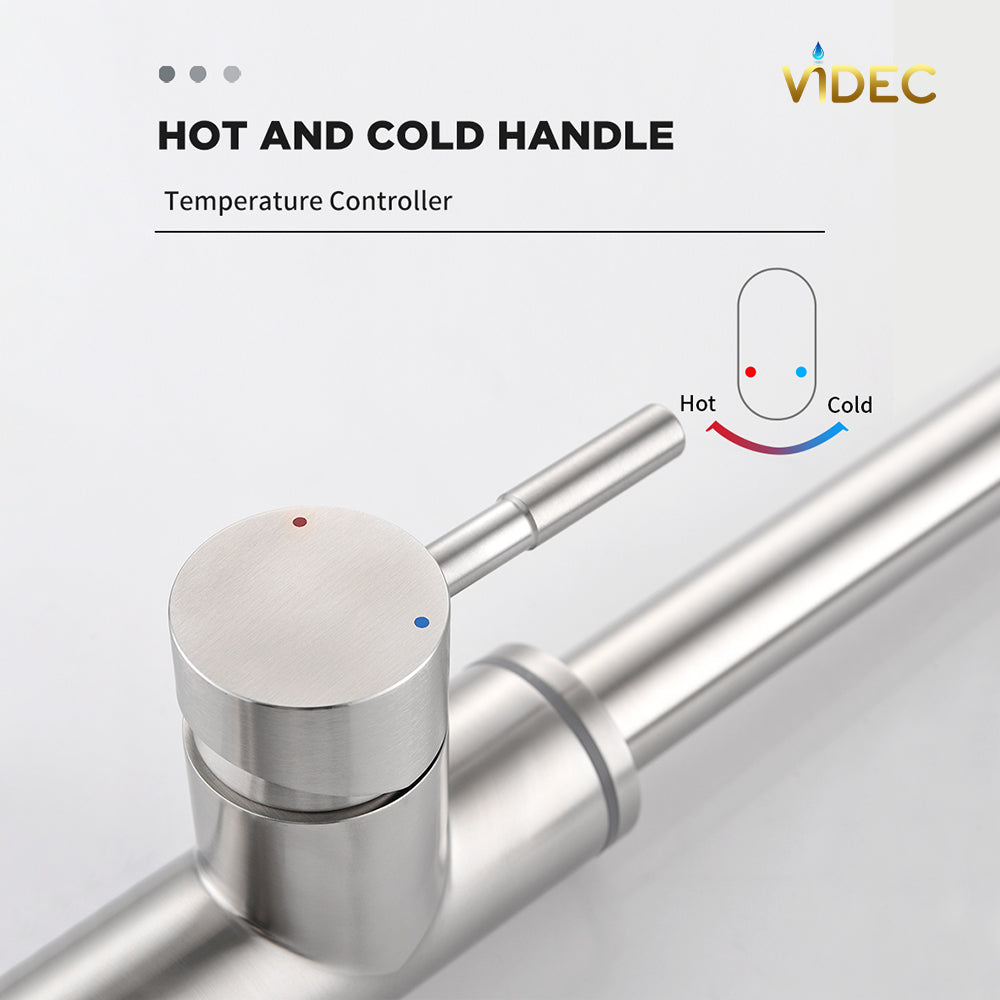 VIDEC KW-21RK Smart Kitchen Faucet, 3 Modes Pull Down Sprayer, LED Temperature Control, Ceramic Valve, 360-Degree Rotation, 1 or 3 Hole Deck Plate.
