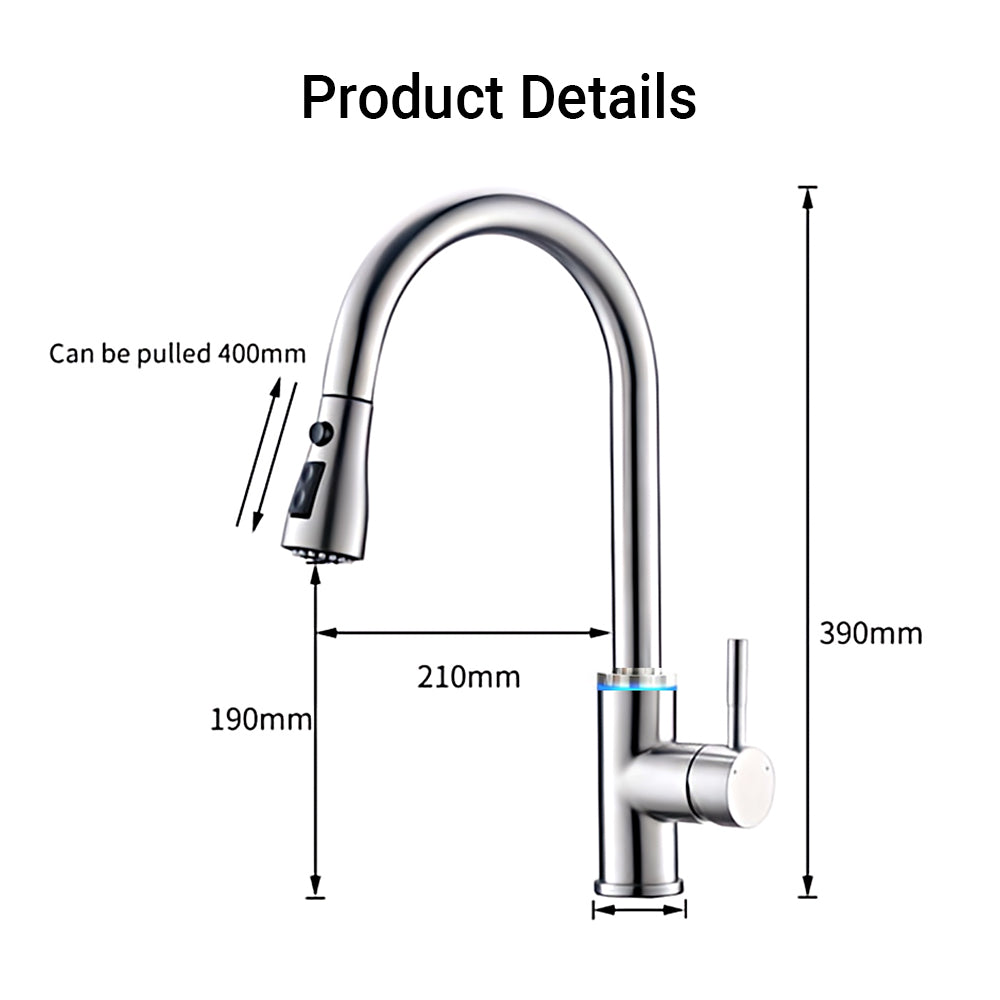 VIDEC KW-68SN Smart Kitchen Faucet, 3 Modes Pull Down Sprayer, Smart LED For Water Temperature Control, Ceramic Valve, 360-Degree Rotation, 1 or 3 Hole Deck Plate.