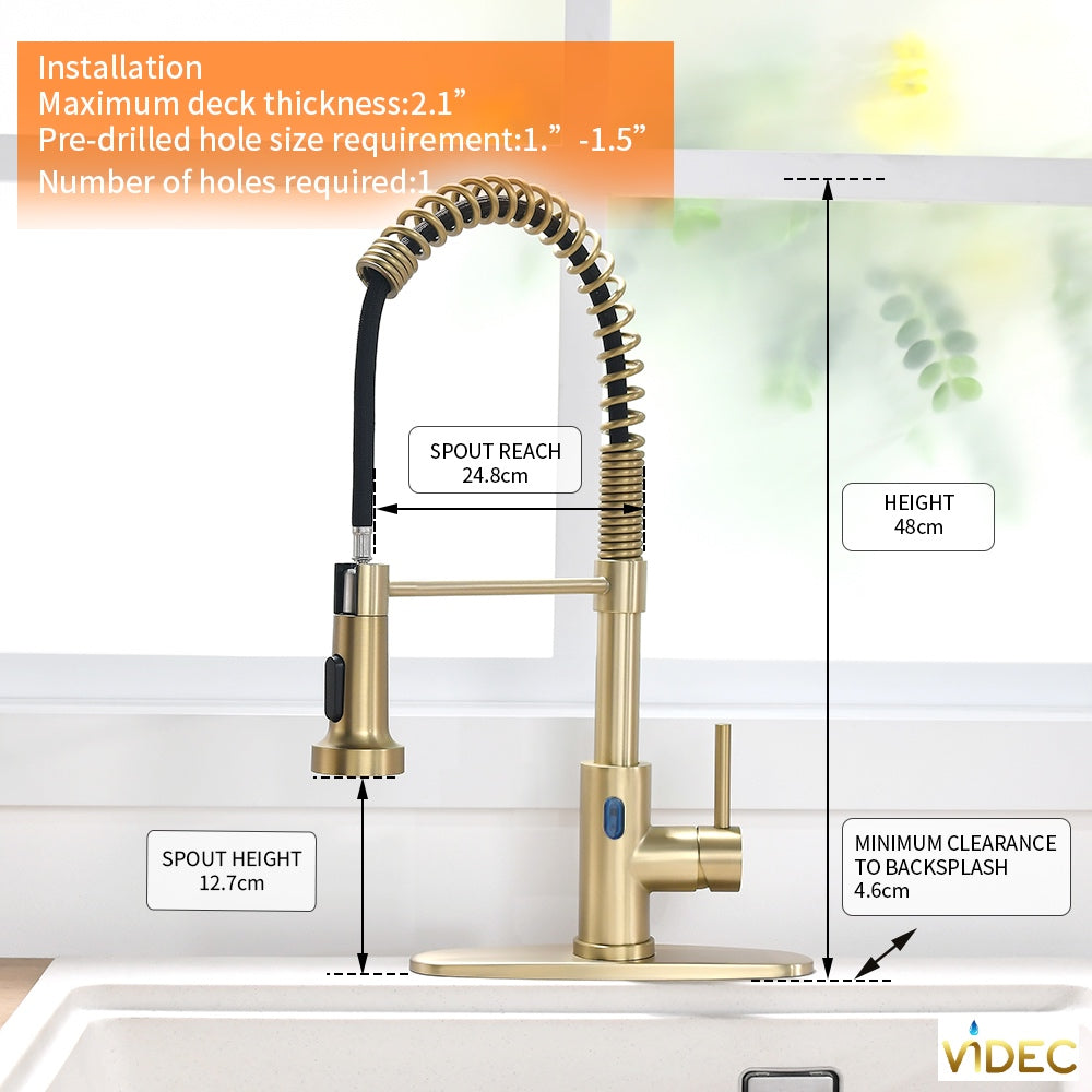 VIDEC KW-79J  Smart Touch-less Kitchen Faucet, 3 Modes Pull Down Sprayer, Smart Motion Sensor Activated, LED Temperature Control, Auto ON/Off, Ceramic Valve, 360-Degree Rotation, 1 or 3 Hole Deck Plate.