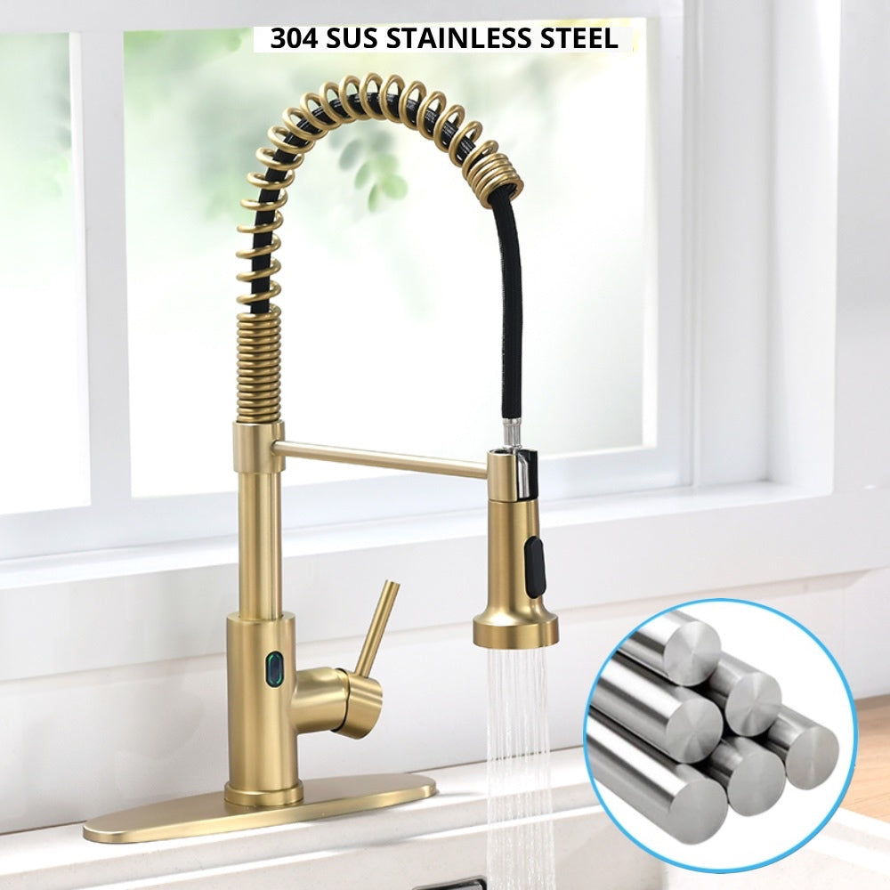 VIDEC KW-79J  Smart Touch-less Kitchen Faucet, 3 Modes Pull Down Sprayer, Smart Motion Sensor Activated, LED Temperature Control, Auto ON/Off, Ceramic Valve, 360-Degree Rotation, 1 or 3 Hole Deck Plate.