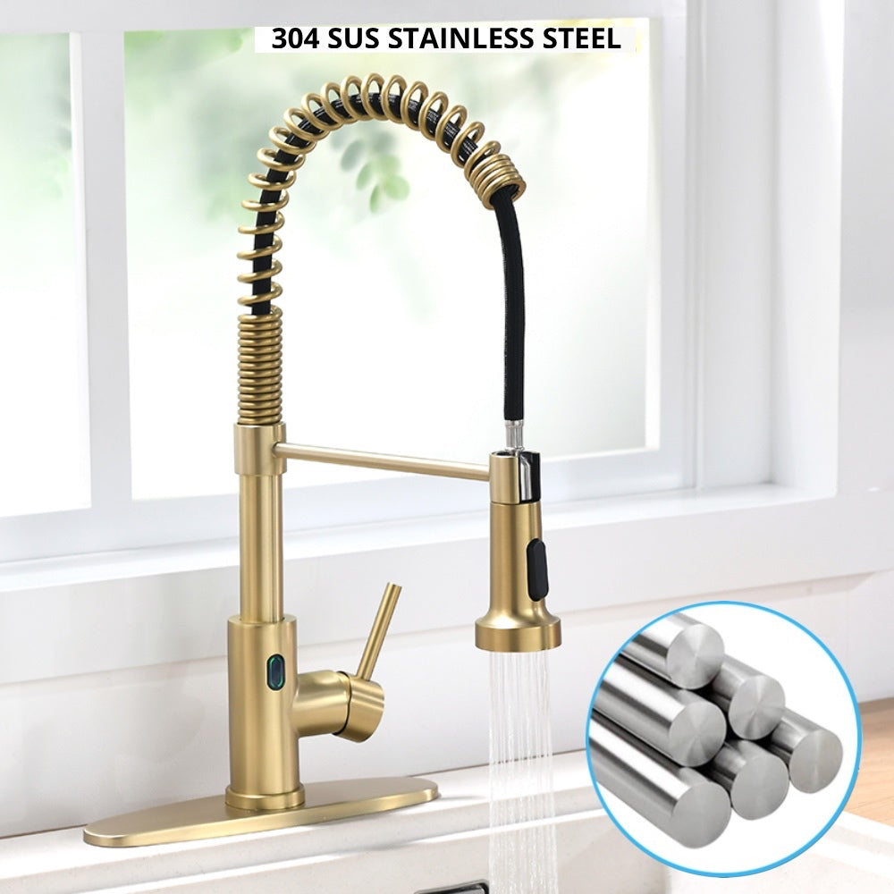VIDEC KW-79J Smart Touch-less Kitchen Faucet, 3 Modes Pull Down Sprayer, Smart Motion Sensor Activated, LED Temperature Control, Auto ON/Off, Ceramic Valve, 360-Degree Rotation, 1 or 3 Hole Deck Plate.