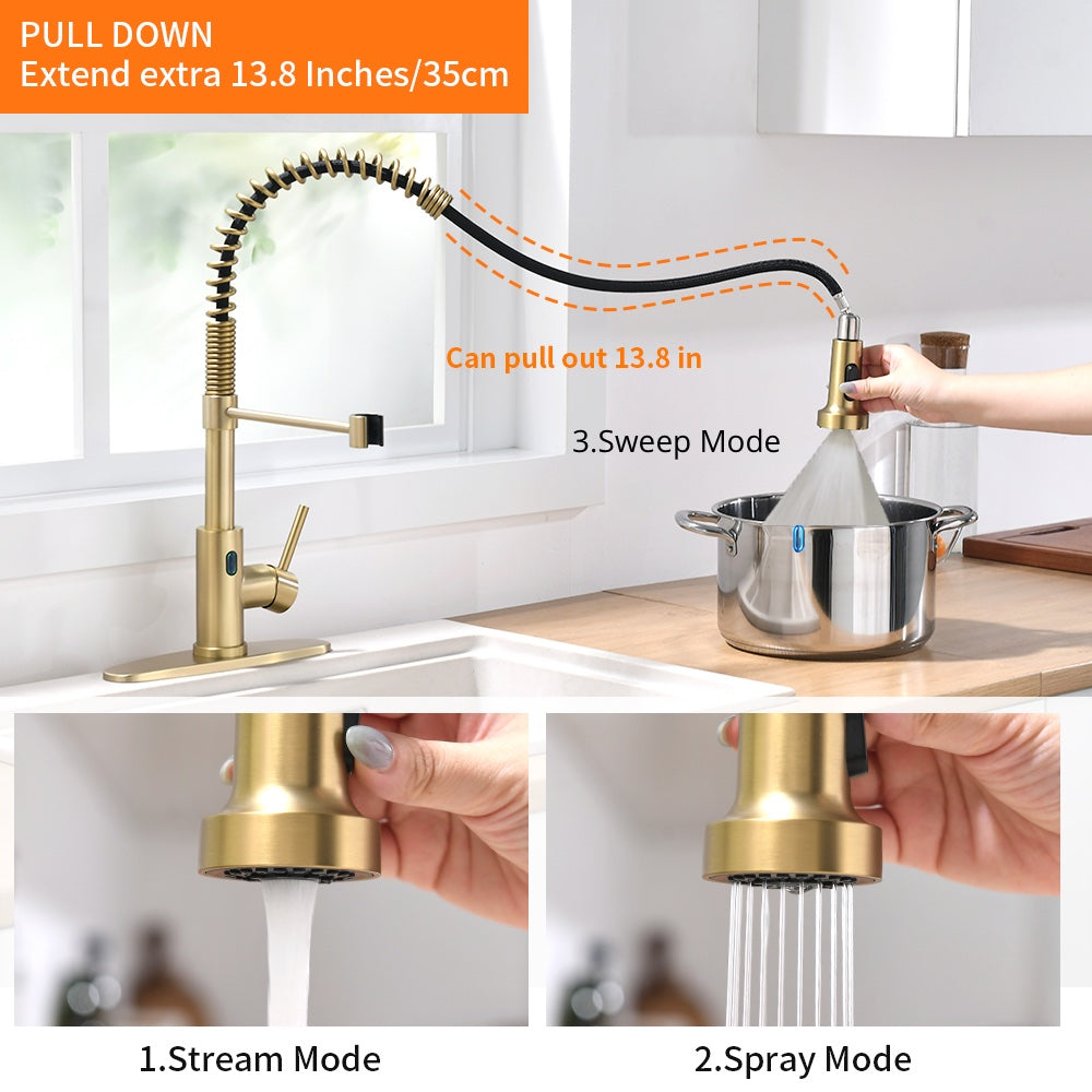 VIDEC KW-79J Smart Touch-less Kitchen Faucet, 3 Modes Pull Down Sprayer, Smart Motion Sensor Activated, LED Temperature Control, Auto ON/Off, Ceramic Valve, 360-Degree Rotation, 1 or 3 Hole Deck Plate.