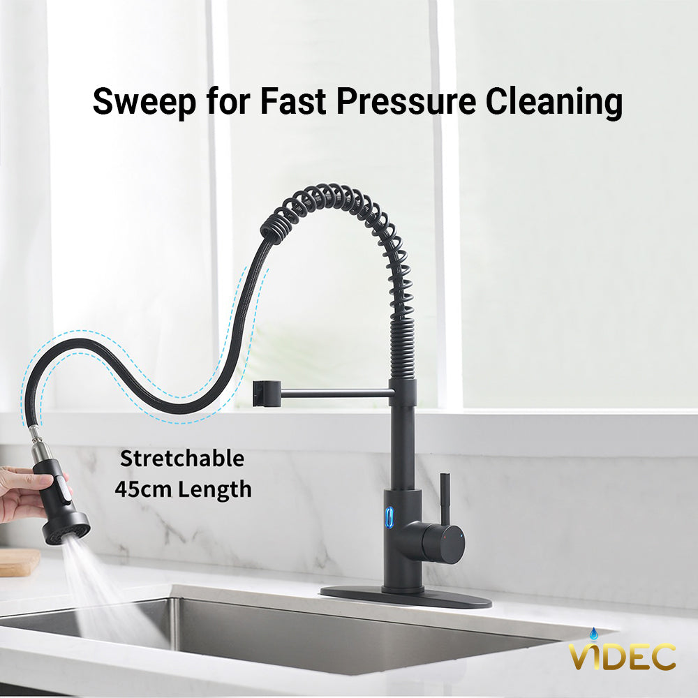 VIDEC KW-79R Smart Touch-less Kitchen Faucet, 3 Modes Pull Down Sprayer, Smart Motion Sensor Activated, LED Temperature Control, Auto ON/Off, Ceramic Valve, 360-Degree Rotation,1 or 3 Hole Deck Plate.