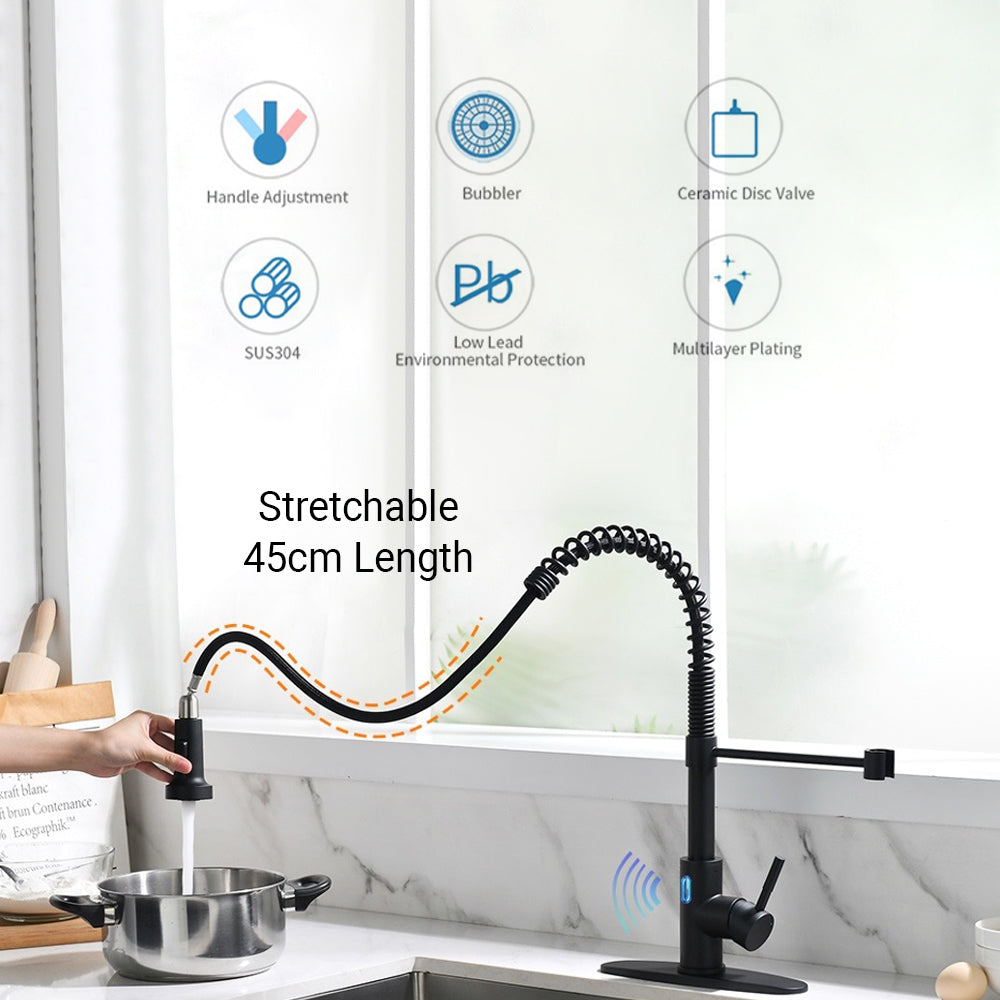VIDEC KW-79R Smart Touch-less Kitchen Faucet, 3 Modes Pull Down Sprayer, Smart Motion Sensor Activated, LED Temperature Control, Auto ON/Off, Ceramic Valve, 360-Degree Rotation,1 or 3 Hole Deck Plate.