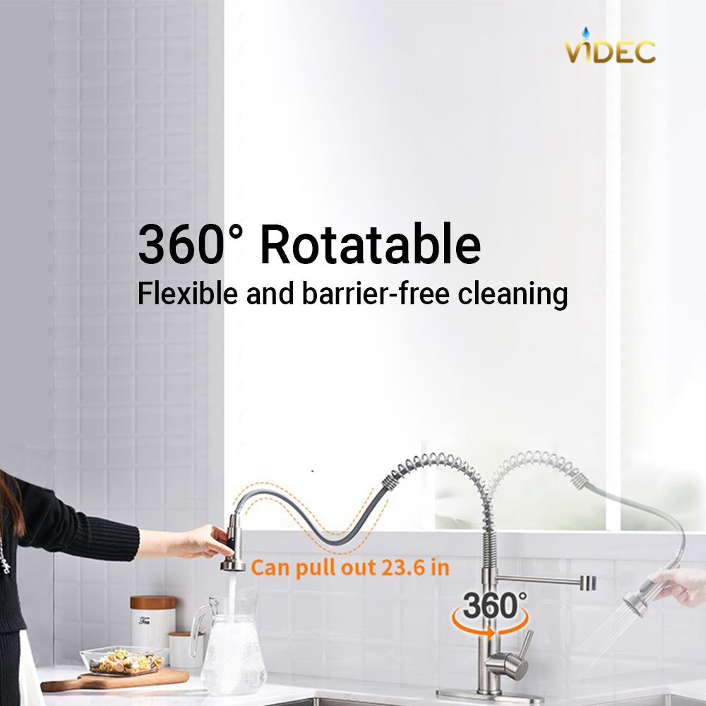 VIDEC KW-79SN Smart Touchless Kitchen Faucet, 3 Modes Pull Down Sprayer, Smart Motion Sensor Activated, LED Temperature Control, Auto ON/Off, Ceramic Valve, 360-Degree Rotation, 1 or 3 Hole Deck Plate.