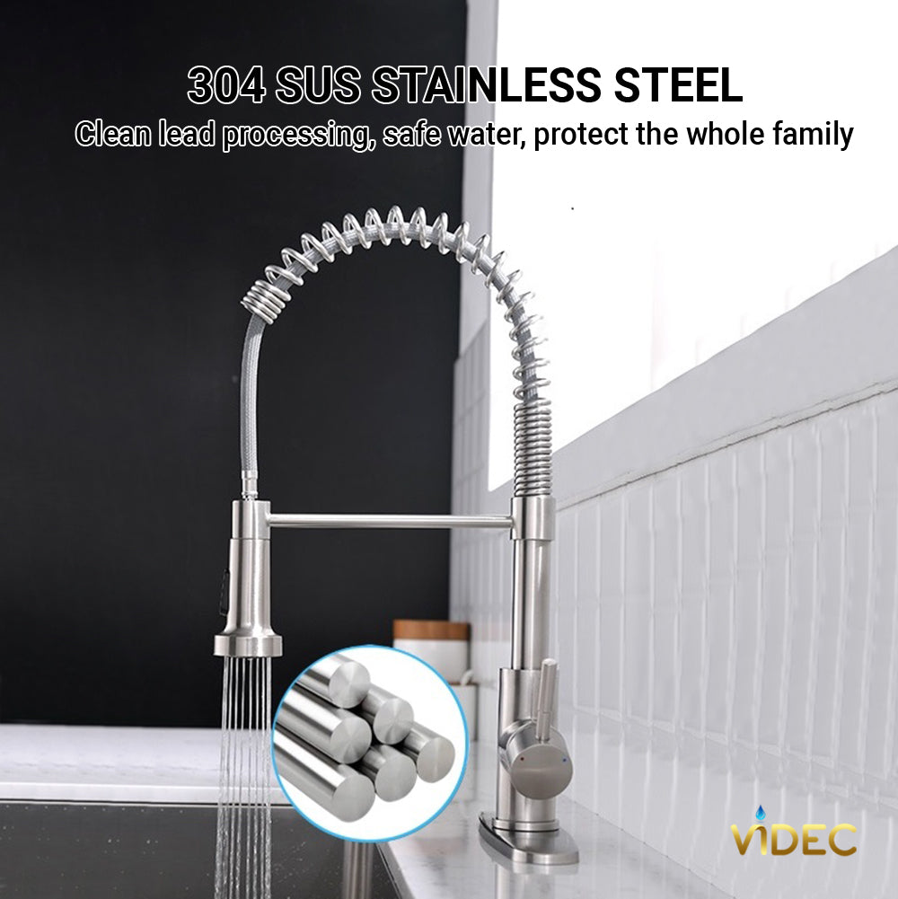 VIDEC KW-79SN Smart Touchless Kitchen Faucet, 3 Modes Pull Down Sprayer, Smart Motion Sensor Activated, LED Temperature Control, Auto ON/Off, Ceramic Valve, 360-Degree Rotation, 1 or 3 Hole Deck Plate.