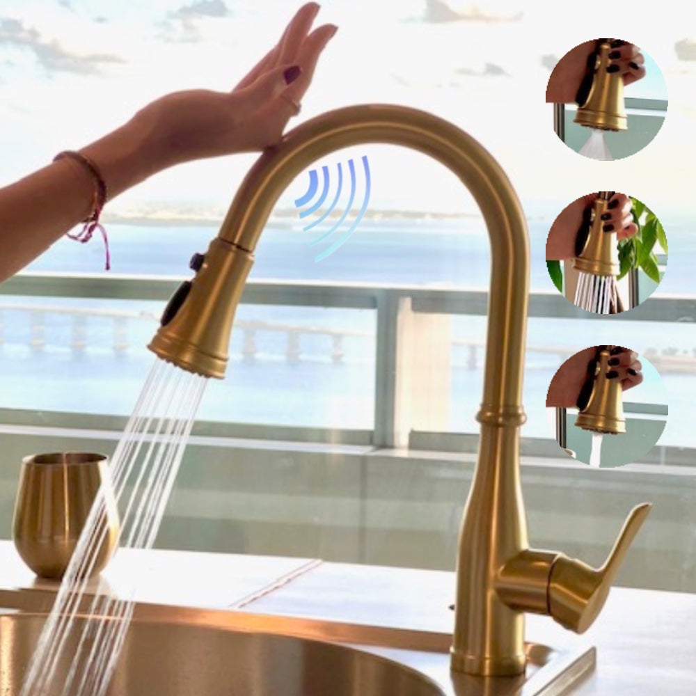 VIDEC KW-88J Smart Touch On Kitchen Faucet, 3 Modes Pull Down Sprayer, Smart Touch Sensor Activated, Auto ON/Off, Ceramic Valve, 360-Degree Rotation, 1 or 3 Hole Deck Plate.