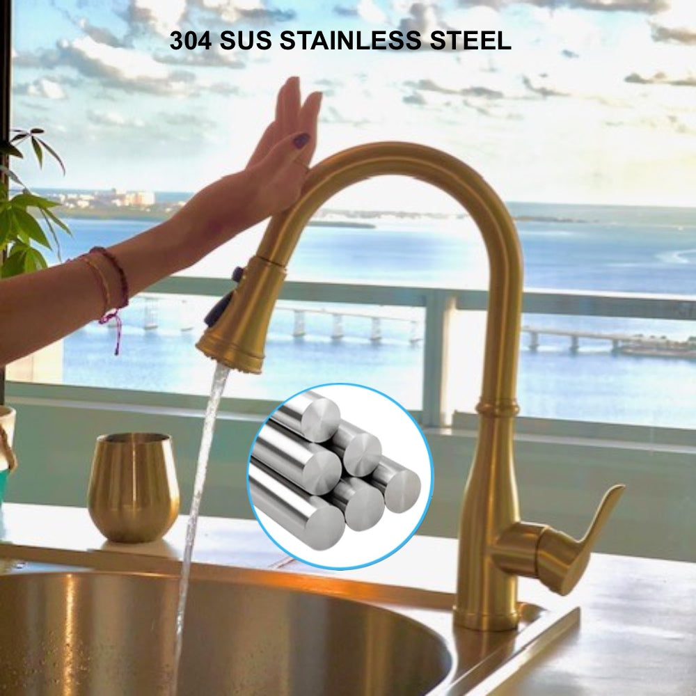 VIDEC KW-88J Smart Touch On Kitchen Faucet, 3 Modes Pull Down Sprayer, Smart Touch Sensor Activated, Auto ON/Off, Ceramic Valve, 360-Degree Rotation, 1 or 3 Hole Deck Plate.