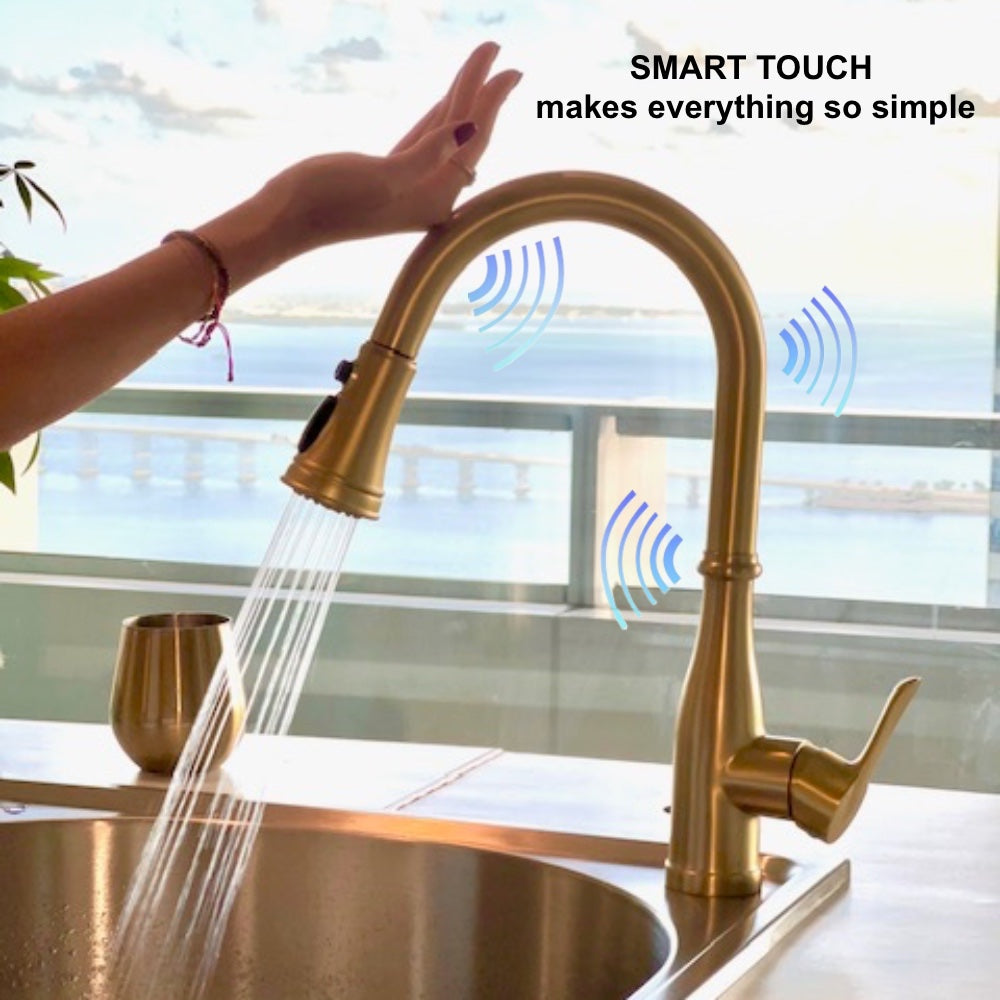 VIDEC KW-88J Smart Touch On Kitchen Faucet, 3 Modes Pull Down Sprayer, Smart Touch Sensor Activated, Auto ON/Off, Ceramic Valve, 360-Degree Rotation, 1 or 3 Hole Deck Plate.
