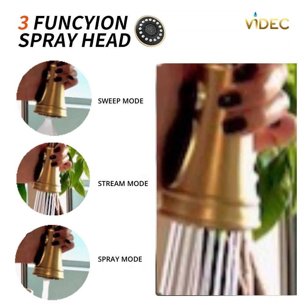 VIDEC KW-88J Smart Touch On Kitchen Faucet, 3 Modes Pull Down Sprayer, Smart Touch Sensor Activated, Auto ON/Off, Ceramic Valve, 360-Degree Rotation, 1 or 3 Hole Deck Plate.