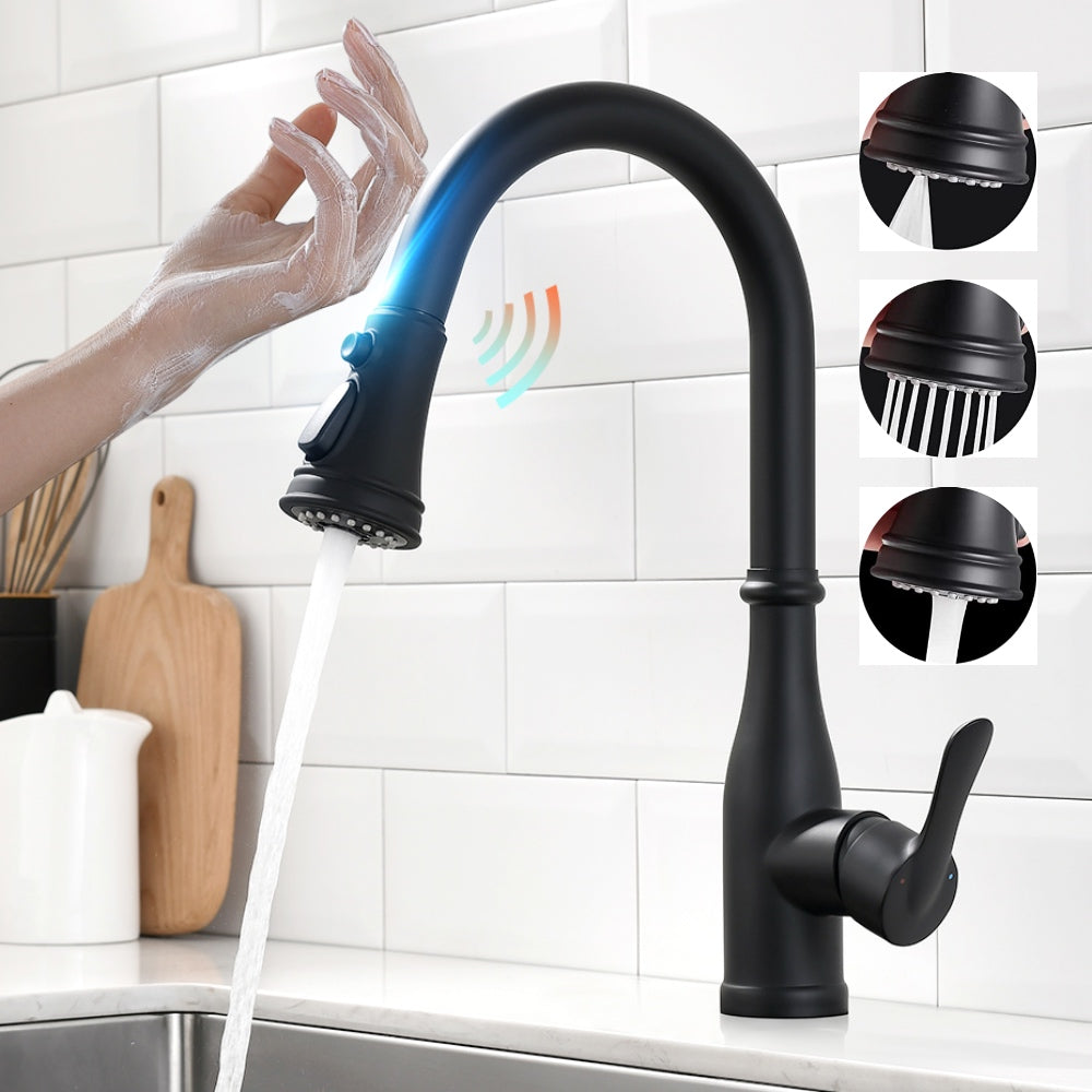 VIDEC KW-88R Smart Touch On Kitchen Faucet, 3 Modes Pull Down Sprayer, Smart Touch Sensor Activated, Auto ON/Off, Ceramic Valve, 360-Degree Rotation, 1 or 3 Hole Deck Plate.