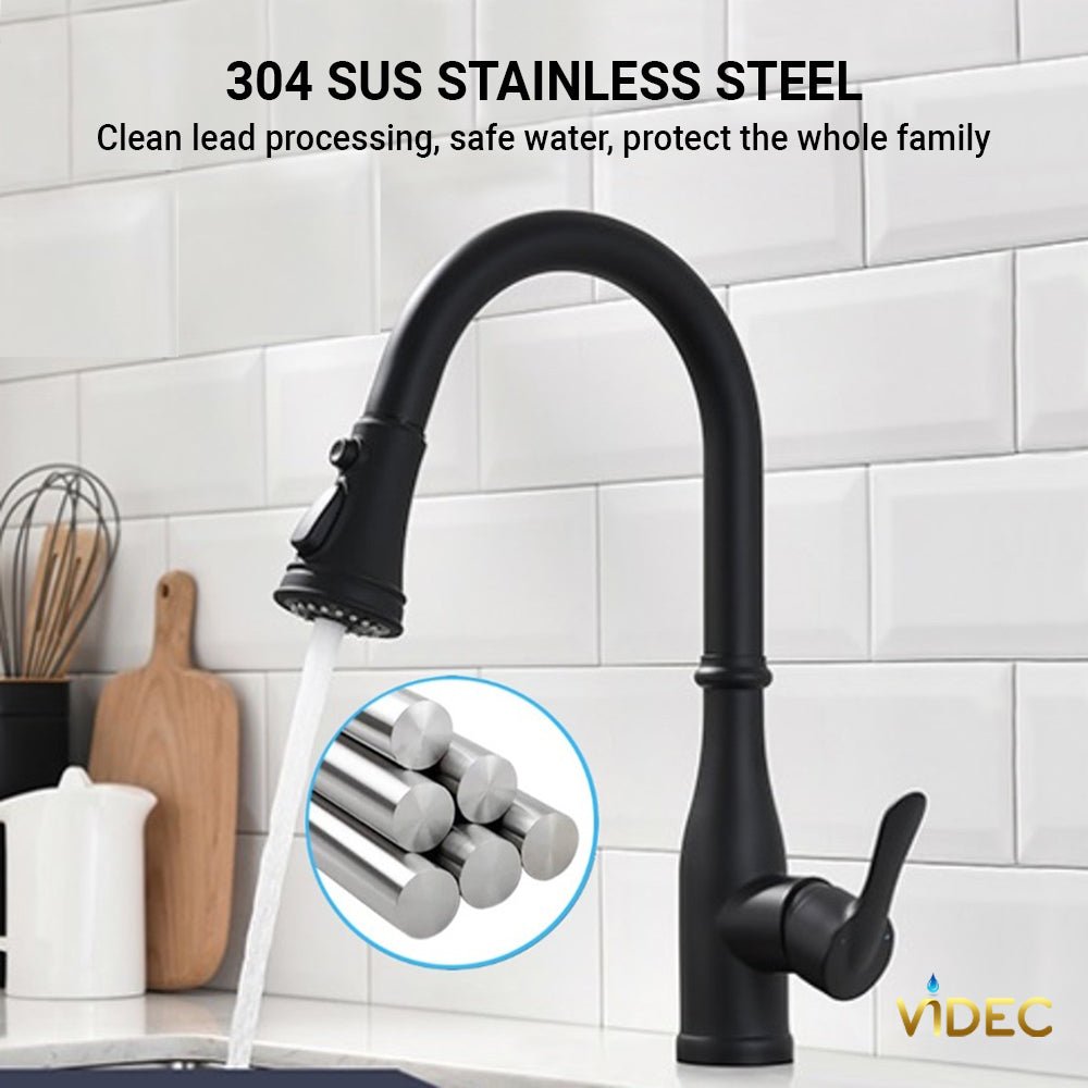 VIDEC KW-86R Smart Kitchen Faucet, 3 Modes Pull Down Smart Sprayer, Ceramic Valve, 360-Degree Rotation, 1 or 3 Hole Deck Plate.