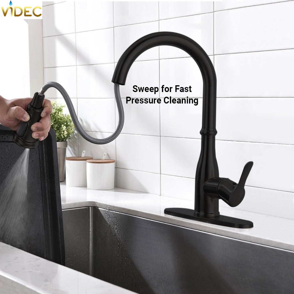 VIDEC KW-86R Smart Kitchen Faucet, 3 Modes Pull Down Smart Sprayer, Ceramic Valve, 360-Degree Rotation, 1 or 3 Hole Deck Plate.