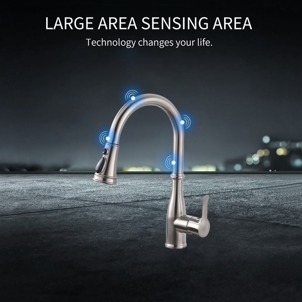 VIDEC KW-88SN Smart Touch On Kitchen Faucet, 3 Modes Pull Down Sprayer, Smart Touch Sensor Activated, Auto ON/Off, Ceramic Valve, 360-Degree Rotation, 1 or 3 Hole Deck Plate.