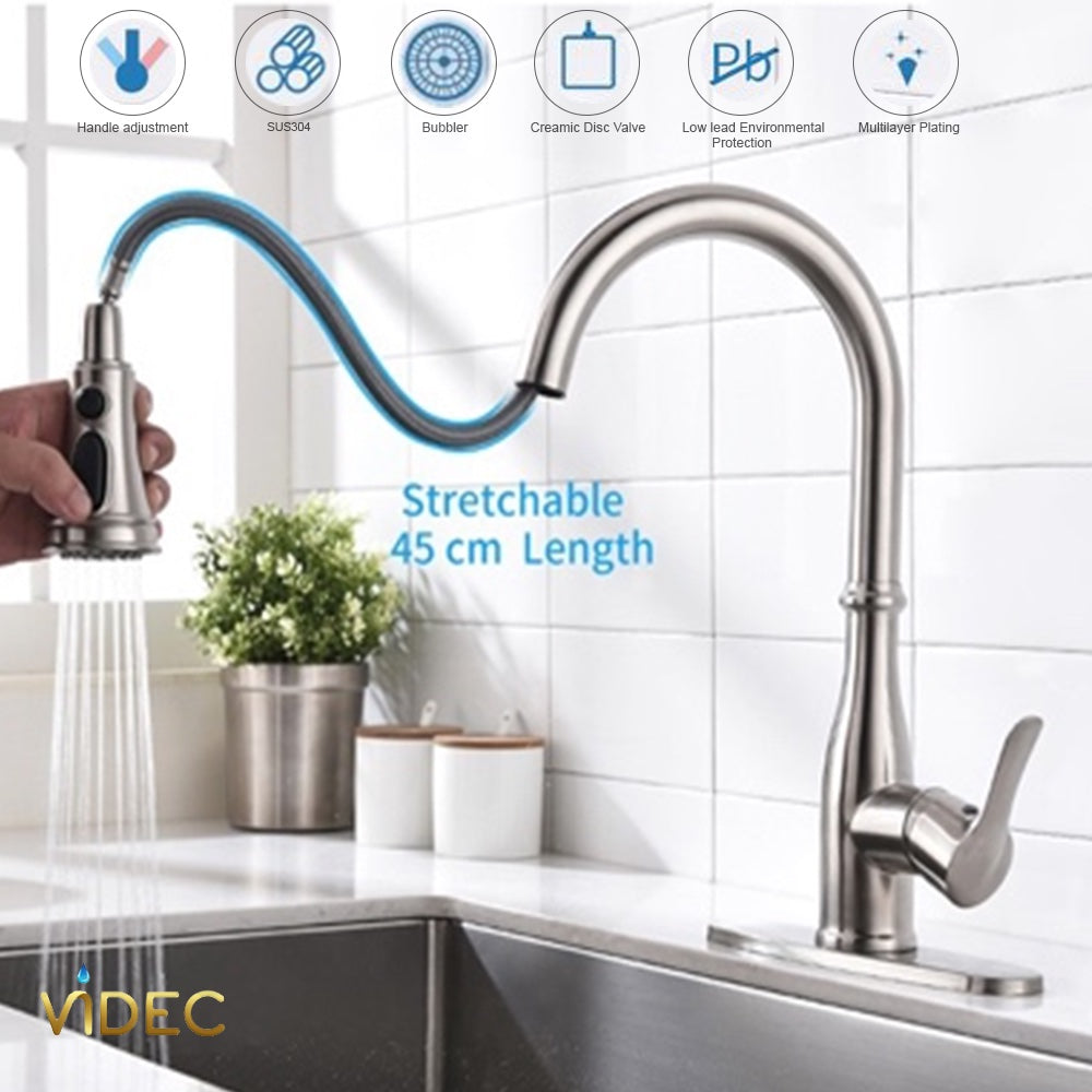 VIDEC KW-88SN Smart Touch On Kitchen Faucet, 3 Modes Pull Down Sprayer, Smart Touch Sensor Activated, Auto ON/Off, Ceramic Valve, 360-Degree Rotation, 1 or 3 Hole Deck Plate.