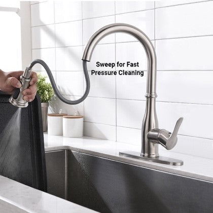 VIDEC KW-88SN Smart Touch On Kitchen Faucet, 3 Modes Pull Down Sprayer, Smart Touch Sensor Activated, Auto ON/Off, Ceramic Valve, 360-Degree Rotation, 1 or 3 Hole Deck Plate.