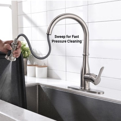 VIDEC KW-86SN Smart Kitchen Faucet, 3 Modes Pull Down Smart Sprayer, Ceramic Valve, 360-Degree Rotation, 1 or 3 Hole Deck Plate.