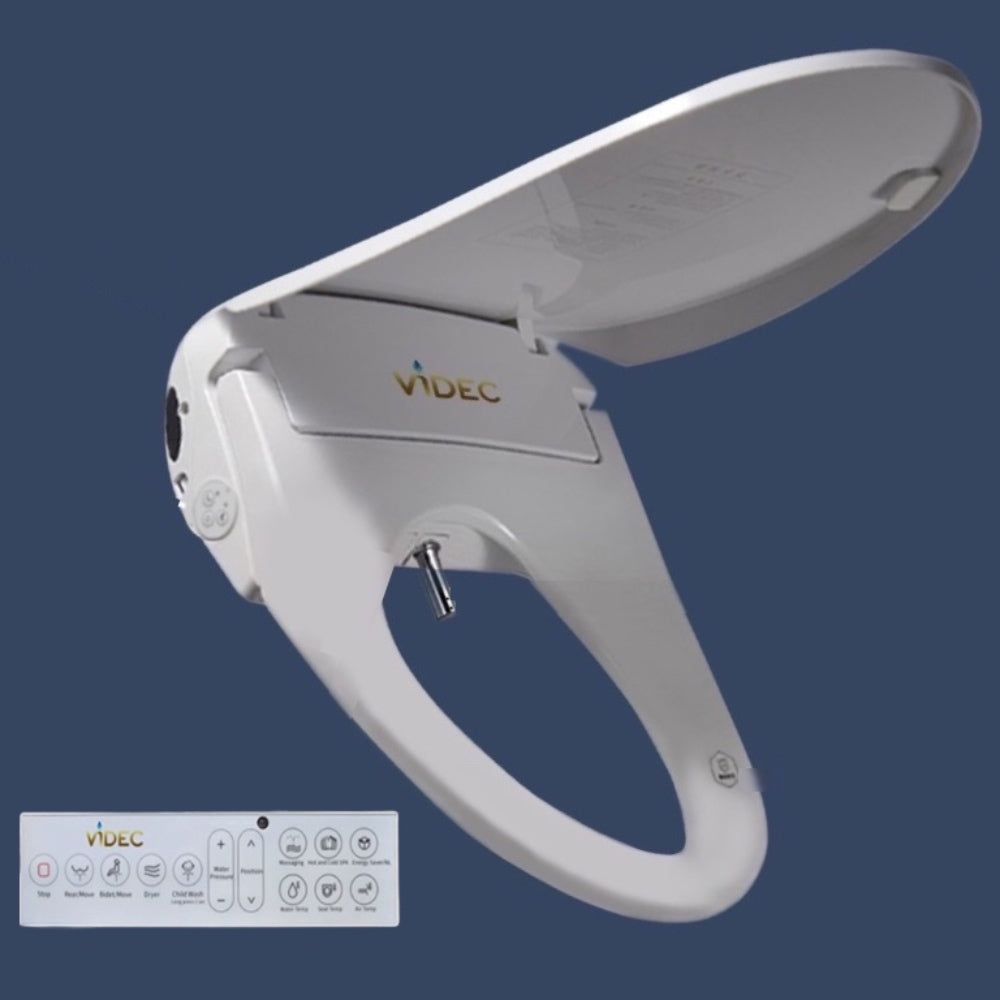 VIDEC TZ-11E Electronic Bidet Smart Toilet Seat, Filtered & Unlimited Warm Water, 6 Modes SPA Wash, Deodorizer, Warm Purified Air Dryer.