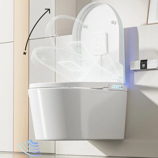 VIDEC TD-133W Wall Mounted Smart Toilet, Auto Open/Close Lid & Seat with Radar and Foot Sensor, Auto Flushing, Unlimited & Filtered Warm Water, 6 Modes Spa Wash, Warm Air Dryer, Heated Seat, Remote Control.