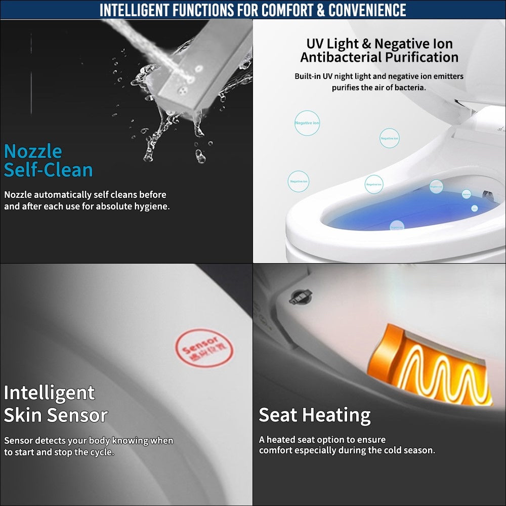 Smart Electric Bidet Toilet Heated Seat Elongated LCD Auto Flush Dry Night  Light