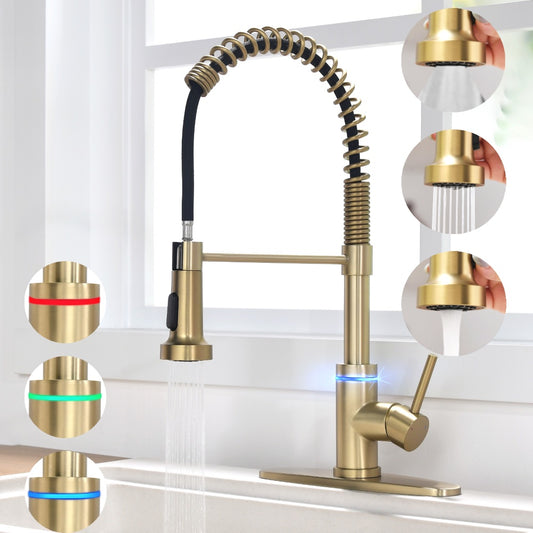 VIDEC KW-56J Smart Kitchen Faucet, 3 Modes Pull Down Sprayer, Smart LED For Water Temperature Control, Ceramic Valve, 360-Degree Rotation, 1 or 3 Hole Deck Plate.