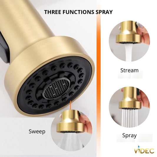 VIDEC KW-66J Smart Touch On Kitchen Faucet, 3 Modes Pull Down Sprayer, Smart Touch Sensor Activated, LED Temperature Control, Auto ON/Off, Ceramic Valve, 360-Degree Rotation, 1 or 3 Hole Deck Plate.