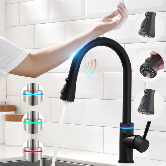 VIDEC KW-70R Smart Touch On Kitchen Faucet, 3 Modes Pull Down Sprayer, Smart Touch Sensor Activated, LED Temperature Control, Hands-Free Auto ON/OFF, Ceramic Valve, 360-Degree Rotation, 1 or 3 hole deck Plate.