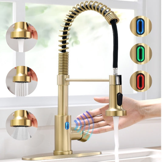 VIDEC KW-79J Smart Touch-less Kitchen Faucet, 3 Modes Pull Down Sprayer, Smart Motion Sensor Activated, LED Temperature Control, Auto ON/Off, Ceramic Valve, 360-Degree Rotation, 1 or 3 Hole Deck Plate.